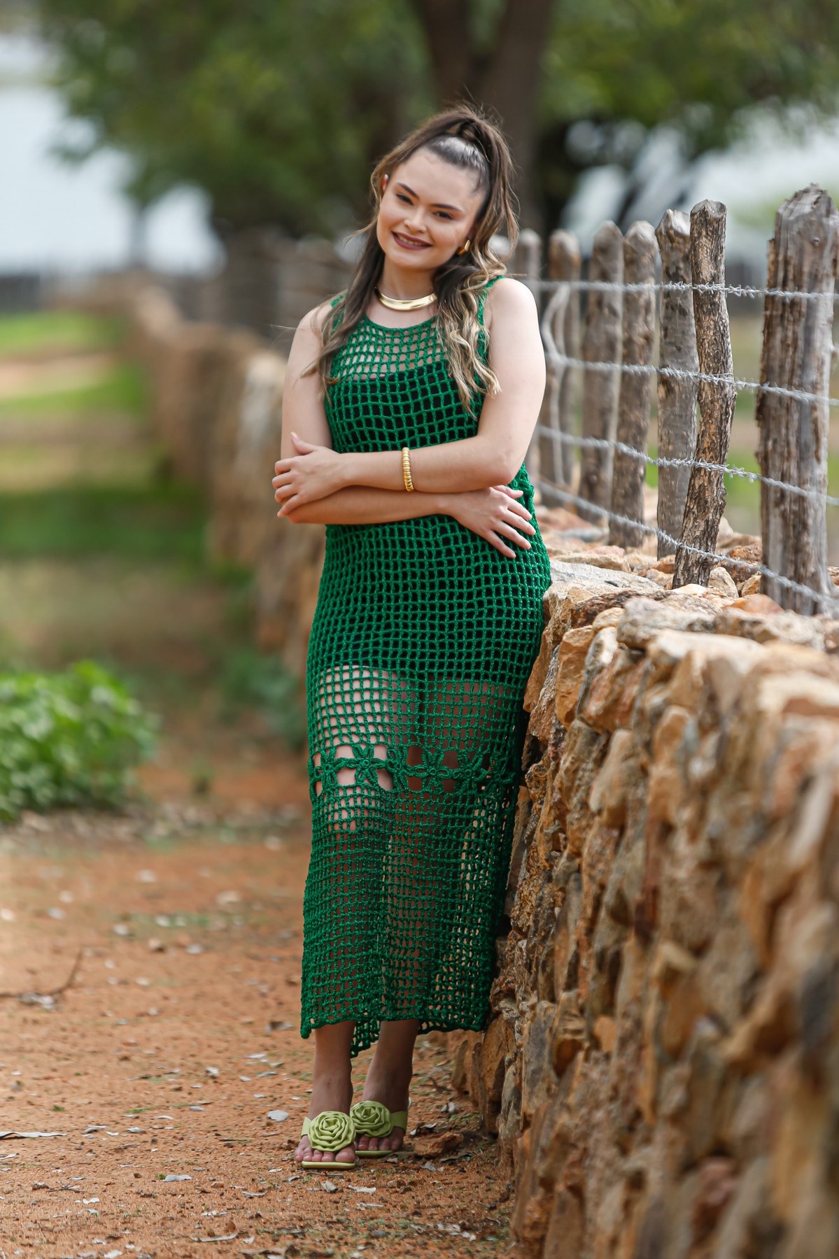 Vestido verde em crochê da coleção